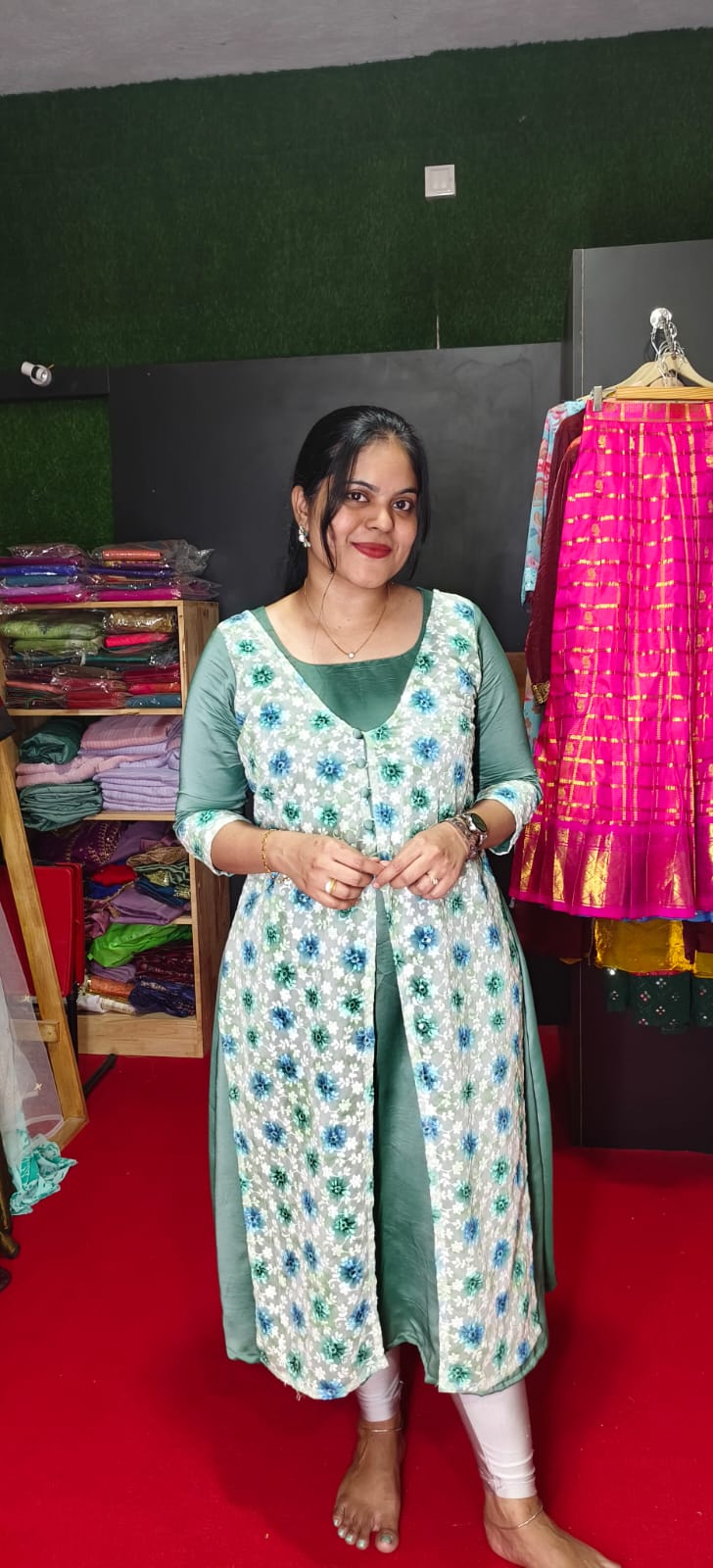 PSQ010 - Teal green floral A-line