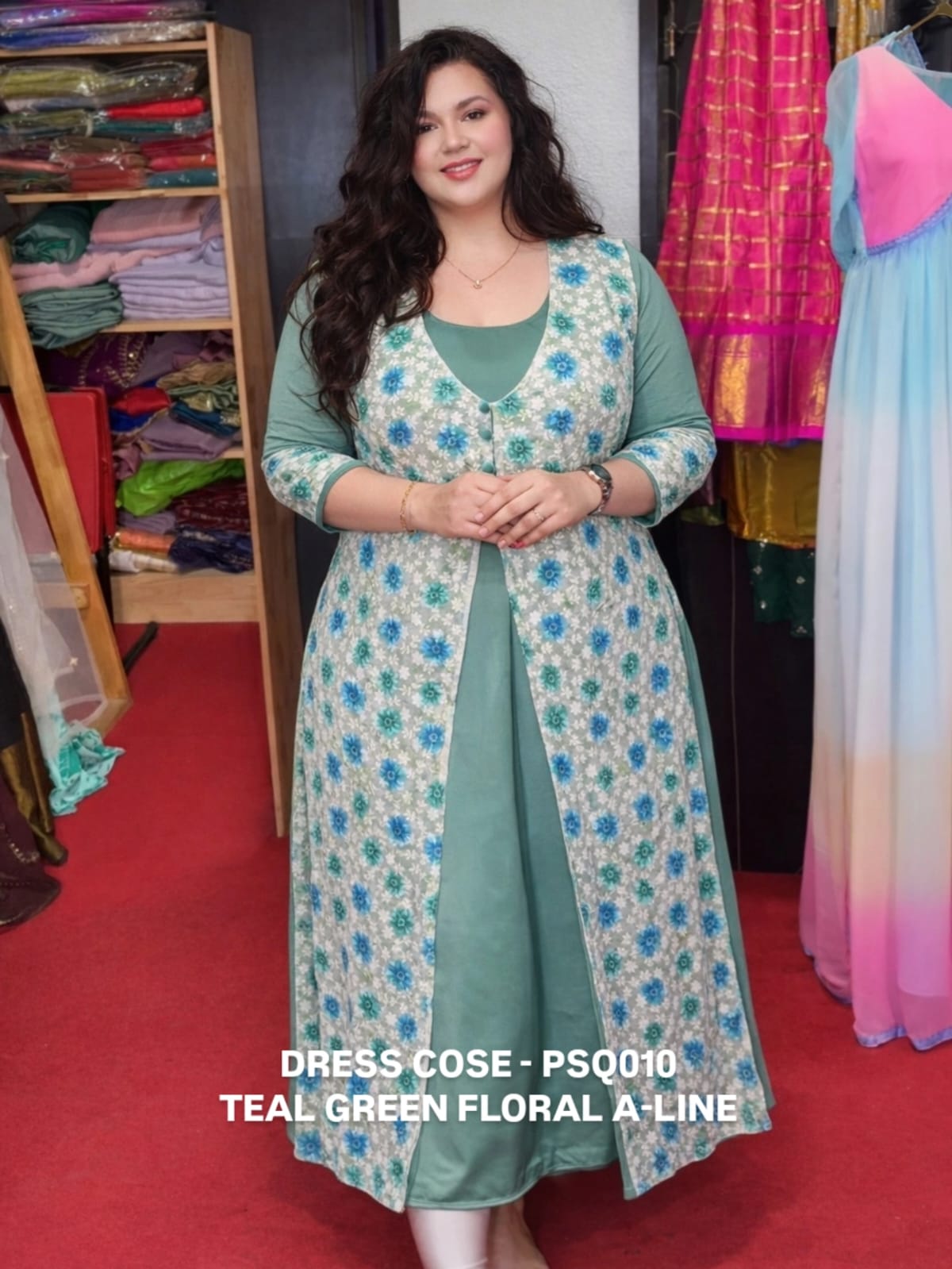 PSQ010 - Teal green floral A-line