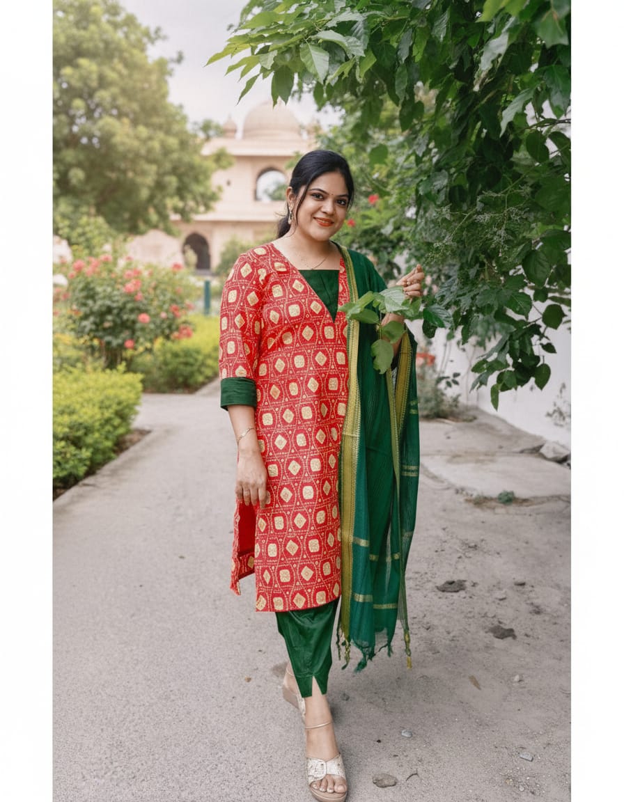 PSQ033- Heritage kurti set (3 pieces-Top, Tummy tucker pant, duppata)