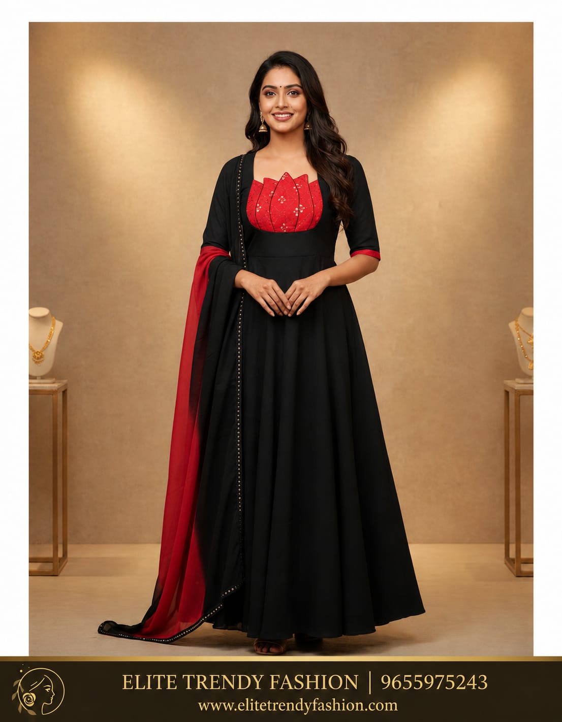 PSQ041 - Red lotus plain (maxi & duppata)