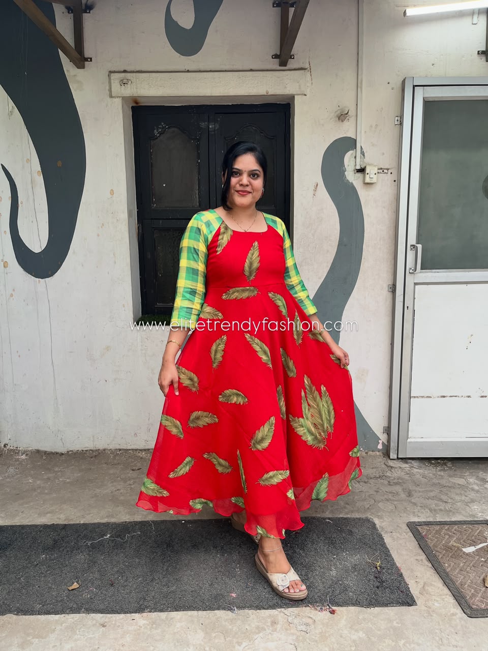 PSQ052 - Red feather anarkali