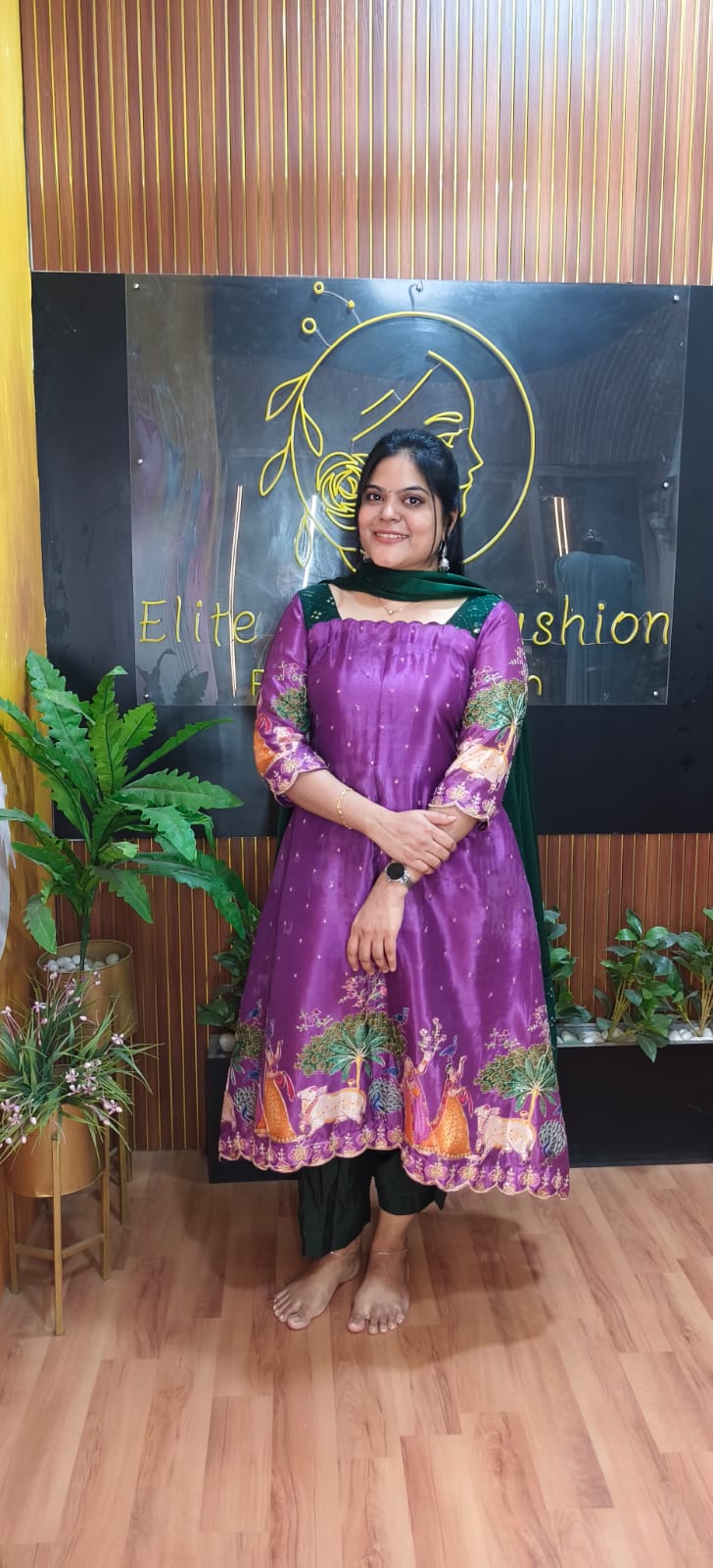 PSQ060 - pichva purple A-line kurti (top & duppata)